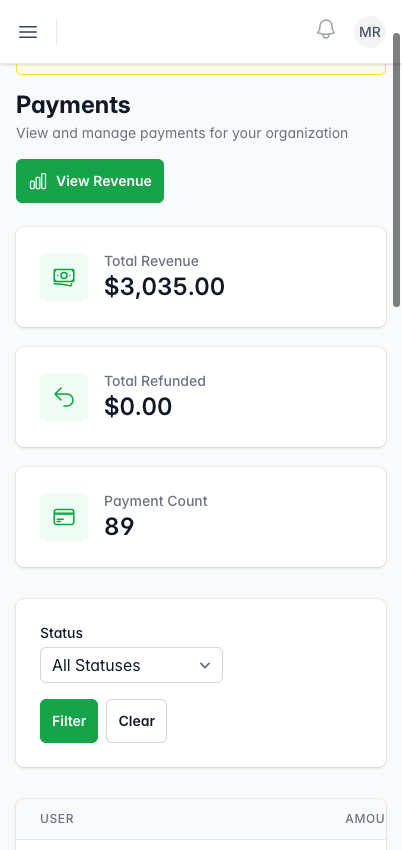Payments dashboard